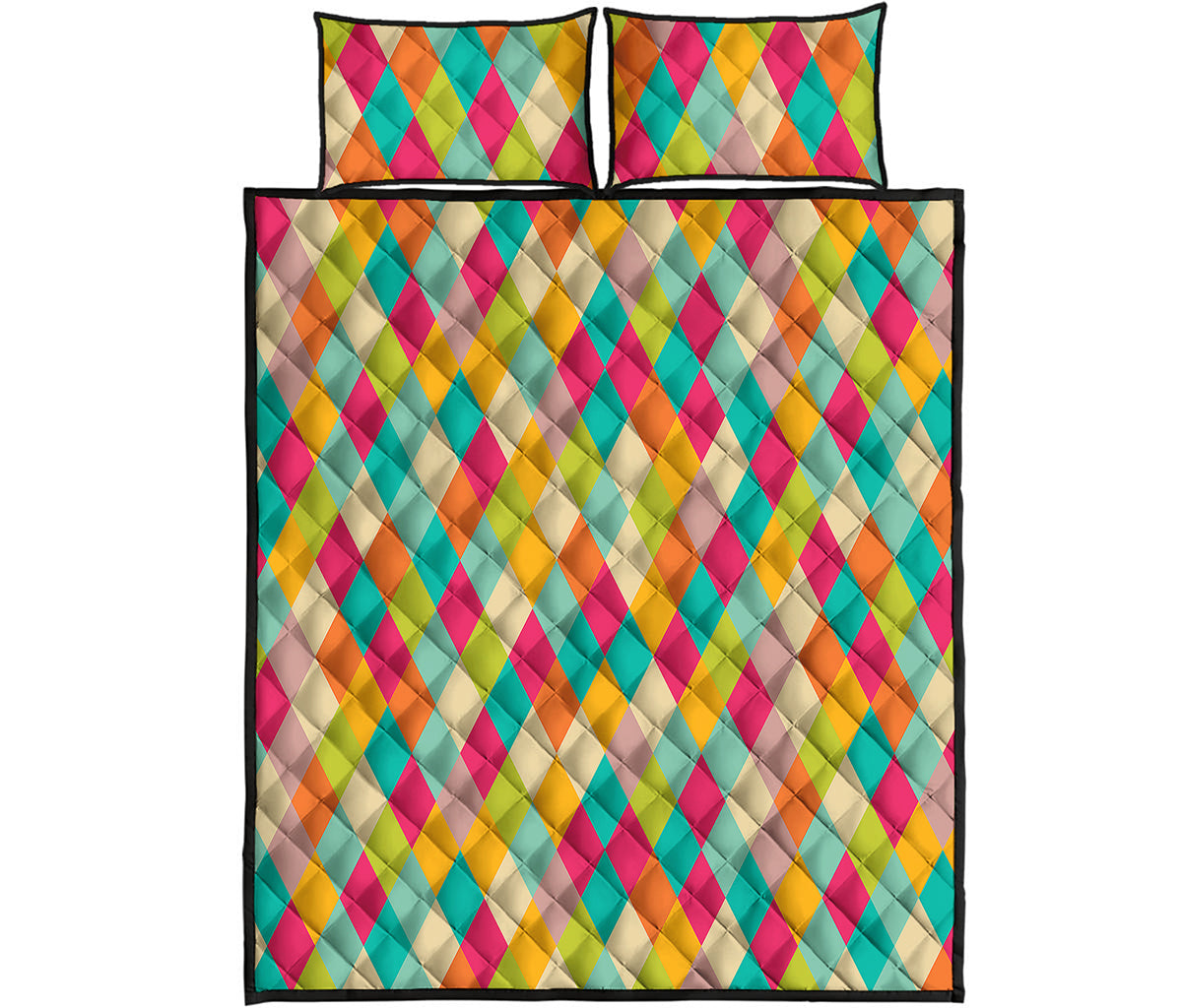 Retro Harlequin Pattern Print Quilt Bed Set