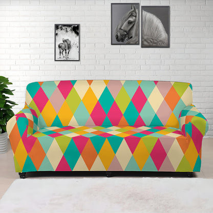 Retro Harlequin Pattern Print Sofa Cover