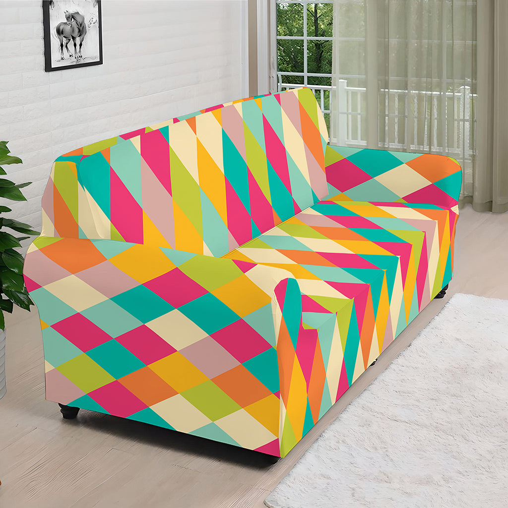 Retro Harlequin Pattern Print Sofa Cover