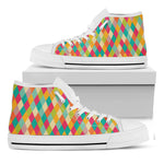 Retro Harlequin Pattern Print White High Top Shoes