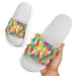Retro Harlequin Pattern Print White Slide Sandals