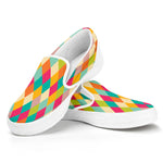 Retro Harlequin Pattern Print White Slip On Shoes
