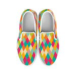 Retro Harlequin Pattern Print White Slip On Shoes