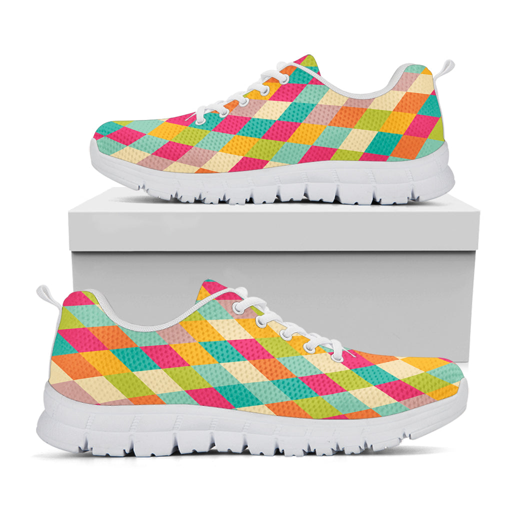 Retro Harlequin Pattern Print White Sneakers