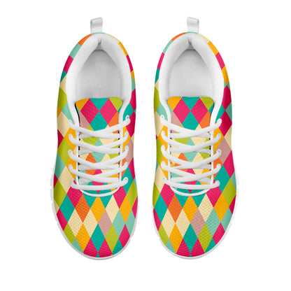 Retro Harlequin Pattern Print White Sneakers
