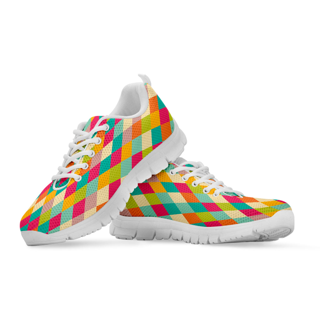Retro Harlequin Pattern Print White Sneakers