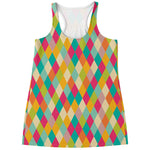 Retro Harlequin Pattern Print Women's Racerback Tank Top