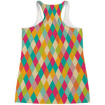 Retro Harlequin Pattern Print Women's Racerback Tank Top