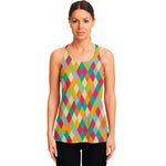 Retro Harlequin Pattern Print Women's Racerback Tank Top