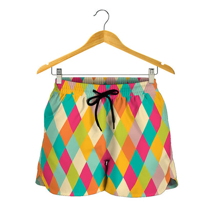 Retro Harlequin Pattern Print Women's Shorts