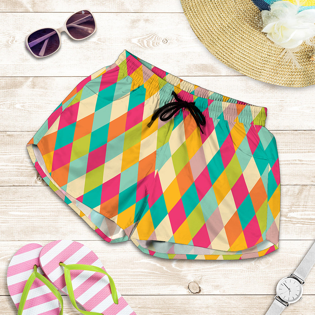 Retro Harlequin Pattern Print Women's Shorts