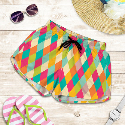 Retro Harlequin Pattern Print Women's Shorts