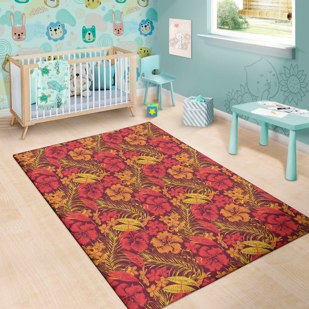 Retro Hawaiian Tropical Floral Print Area Rug