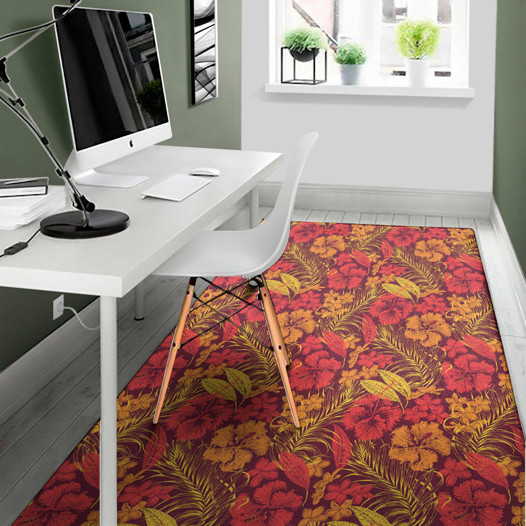 Retro Hawaiian Tropical Floral Print Area Rug