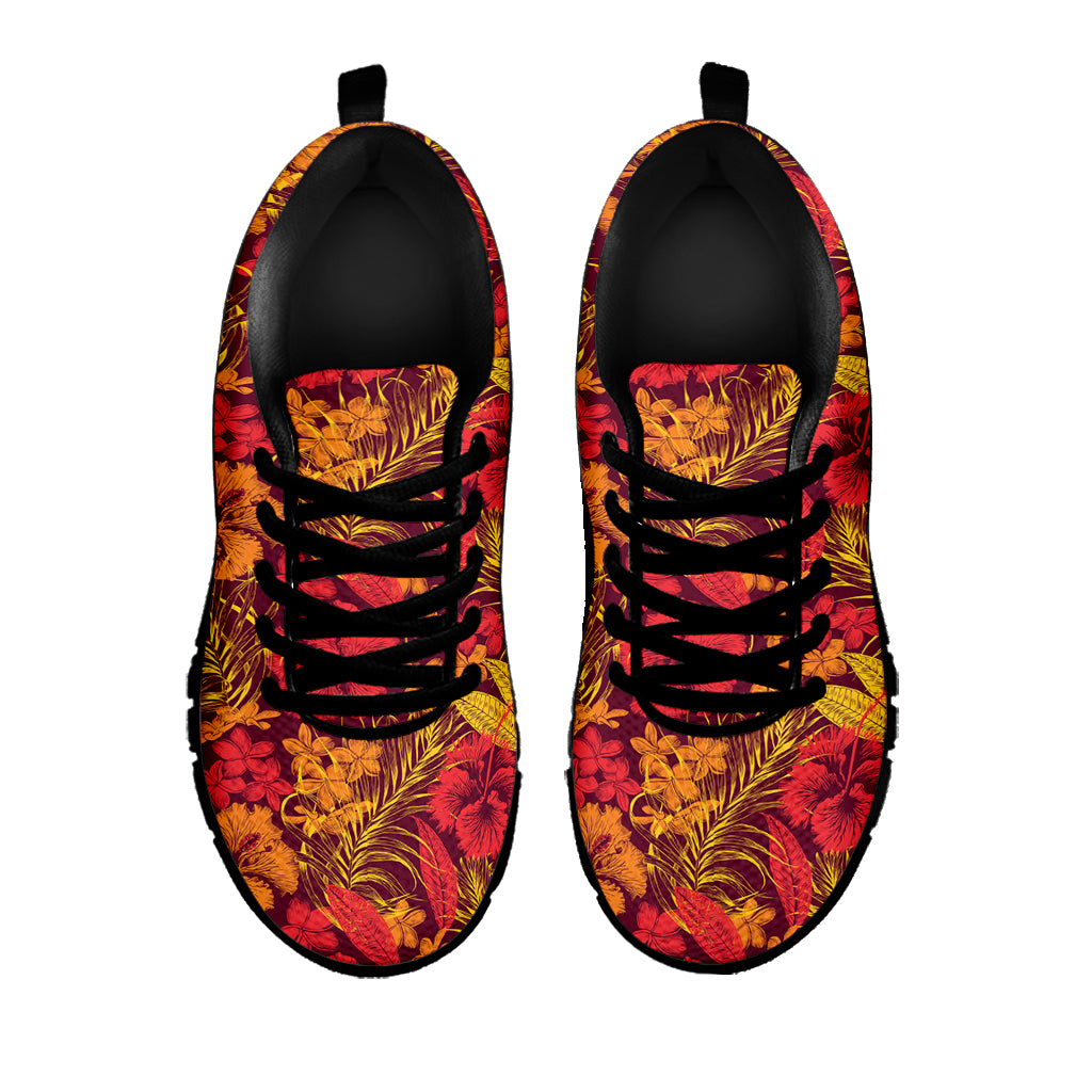 Retro Hawaiian Tropical Floral Print Black Sneakers