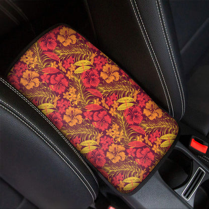 Retro Hawaiian Tropical Floral Print Car Center Console Cover