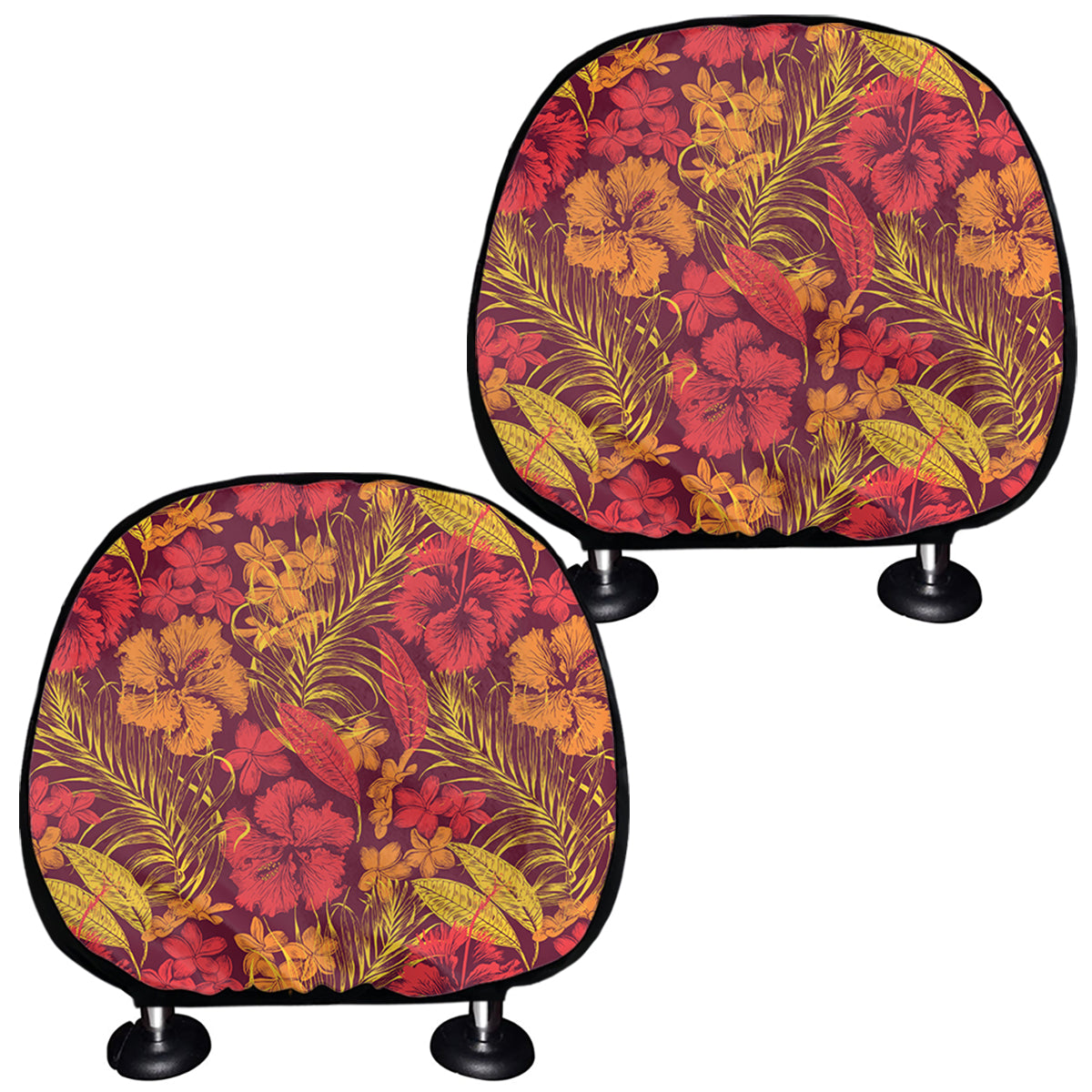 Retro Hawaiian Tropical Floral Print Car Headrest Covers