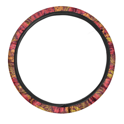 Retro Hawaiian Tropical Floral Print Car Steering Wheel Cover