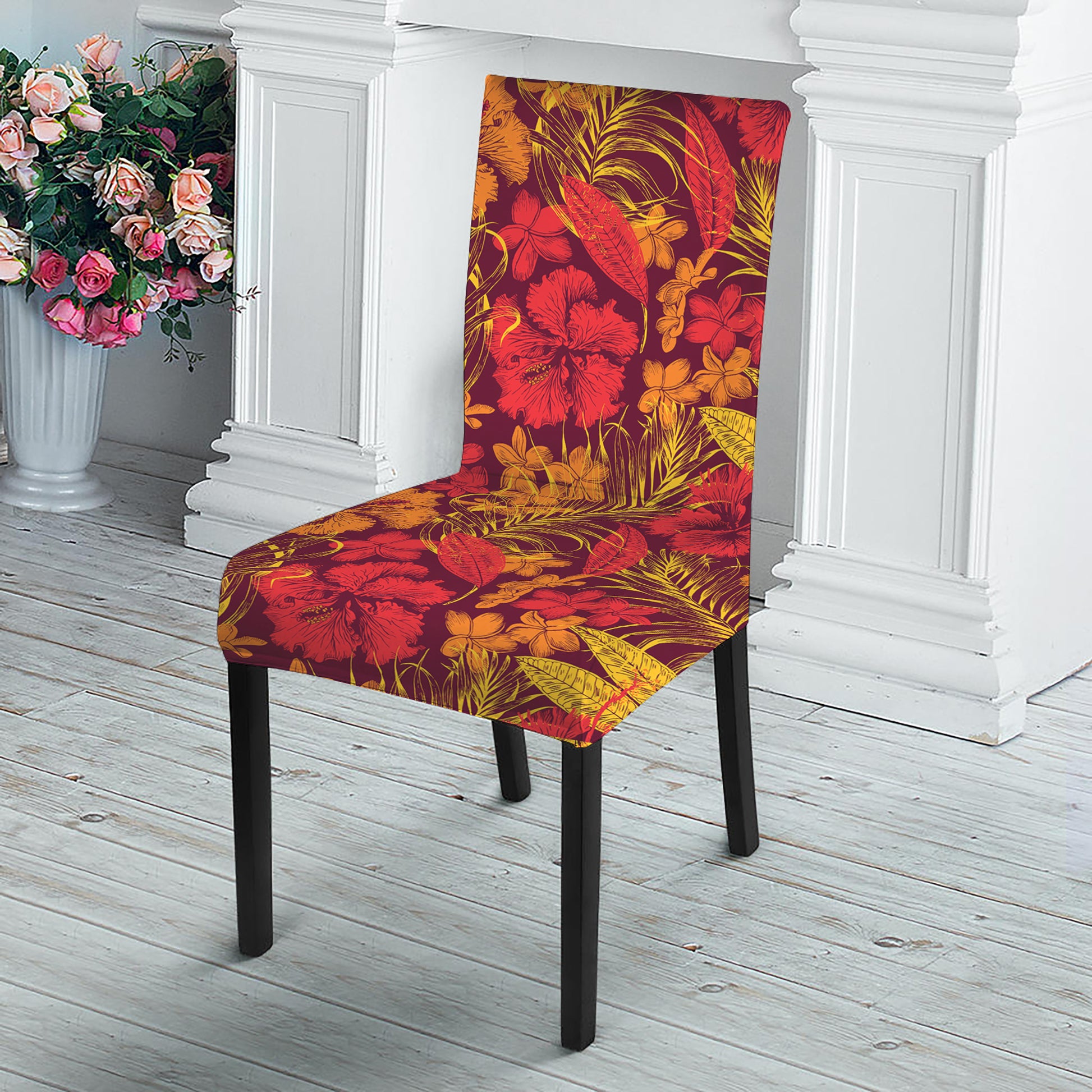 Retro Hawaiian Tropical Floral Print Dining Chair Slipcover
