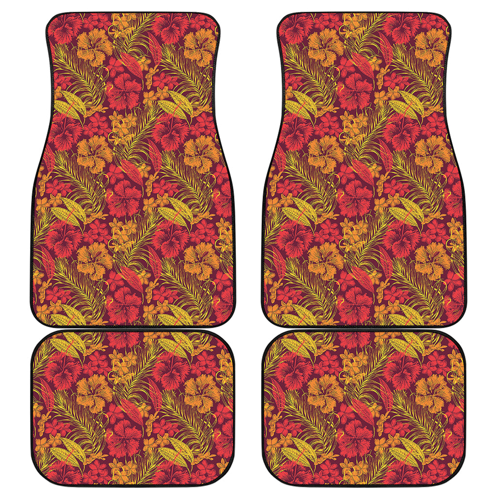 Retro Hawaiian Tropical Floral Print Front and Back Car Floor Mats
