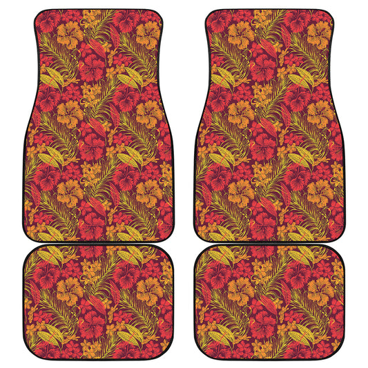 Retro Hawaiian Tropical Floral Print Front and Back Car Floor Mats