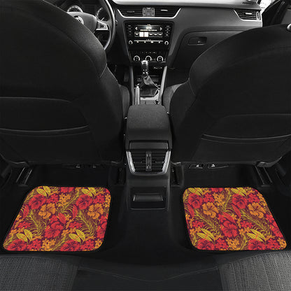 Retro Hawaiian Tropical Floral Print Front and Back Car Floor Mats