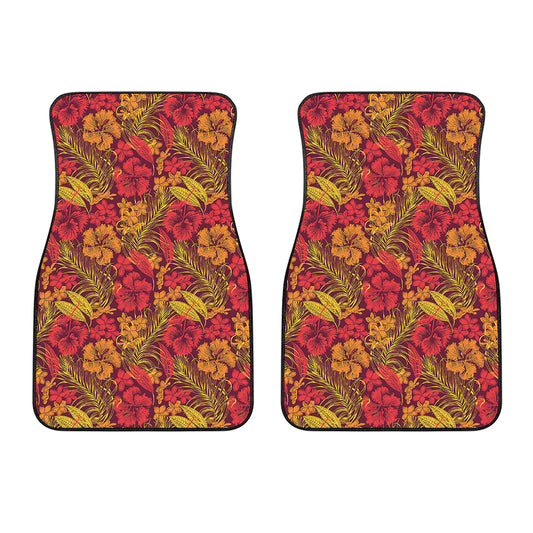 Retro Hawaiian Tropical Floral Print Front Car Floor Mats