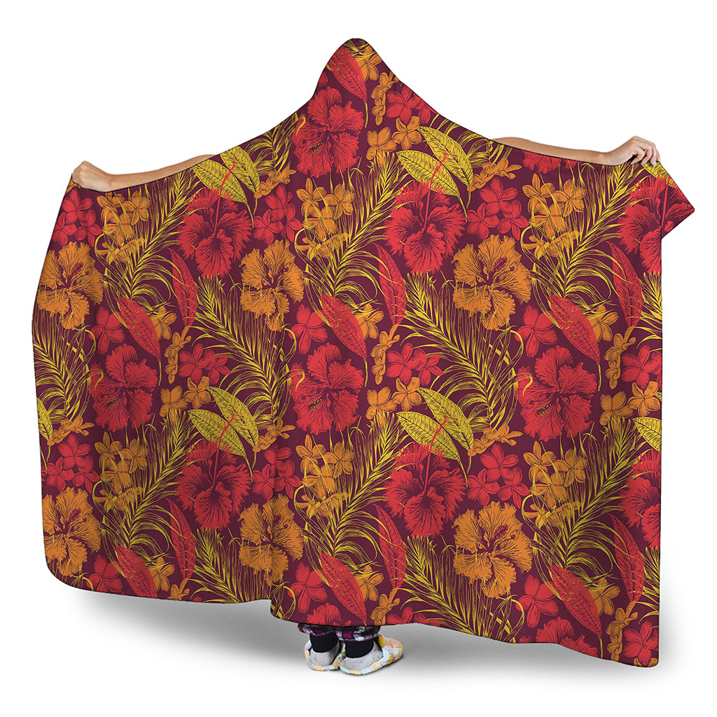 Retro Hawaiian Tropical Floral Print Hooded Blanket