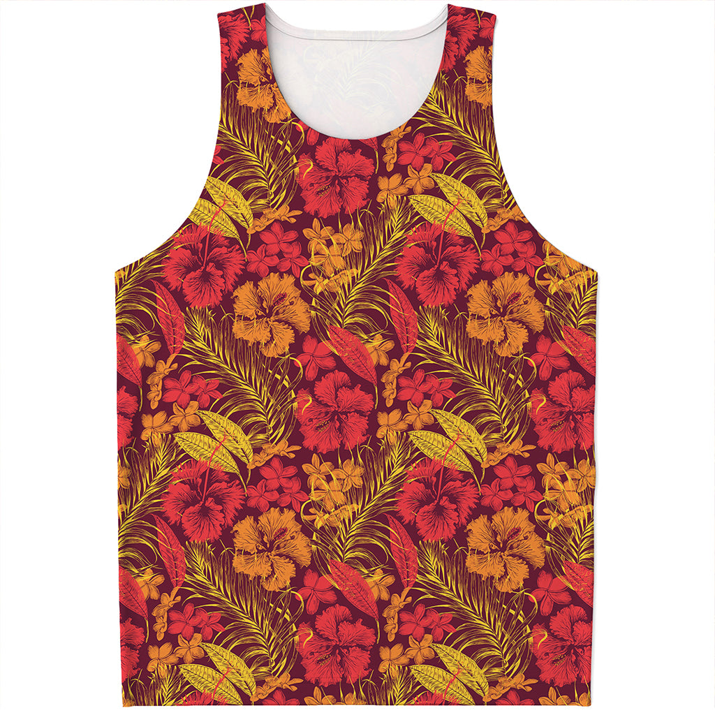 Retro Hawaiian Tropical Floral Print Men's Tank Top