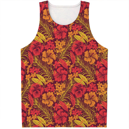 Retro Hawaiian Tropical Floral Print Men's Tank Top