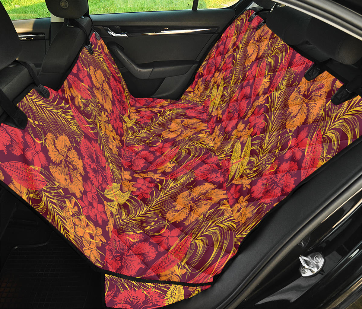 Retro Hawaiian Tropical Floral Print Pet Car Back Seat Cover