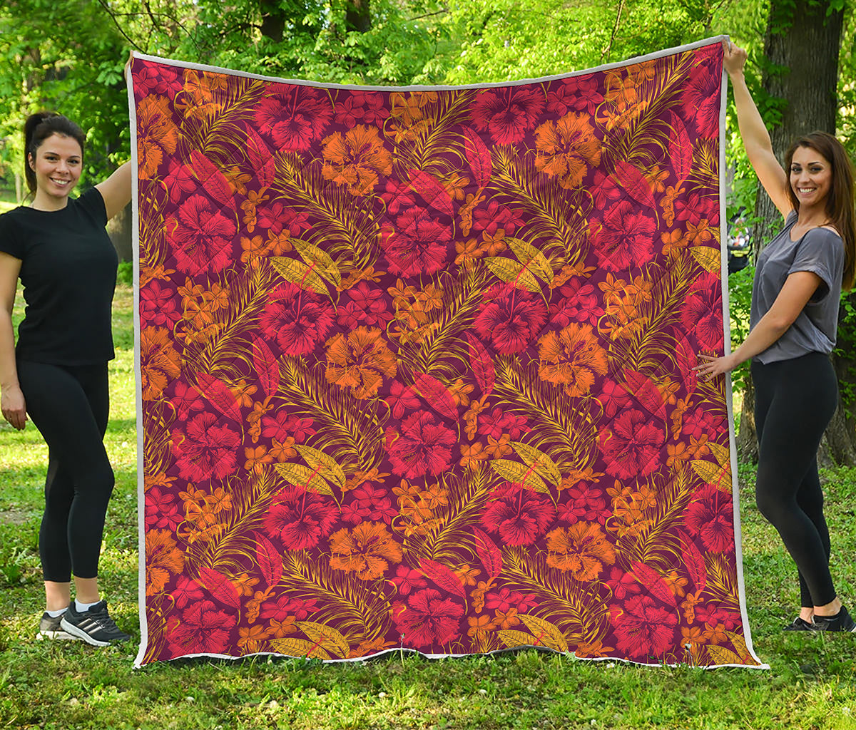 Retro Hawaiian Tropical Floral Print Quilt