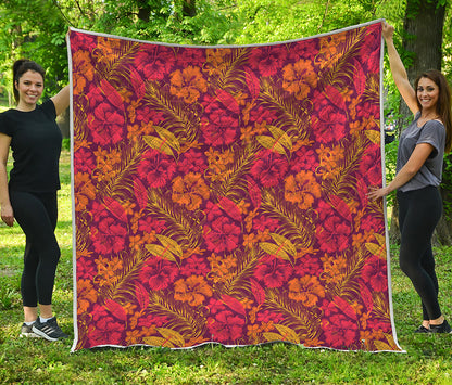 Retro Hawaiian Tropical Floral Print Quilt