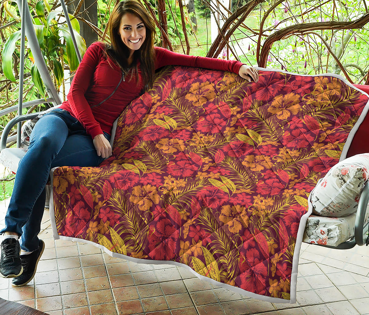 Retro Hawaiian Tropical Floral Print Quilt