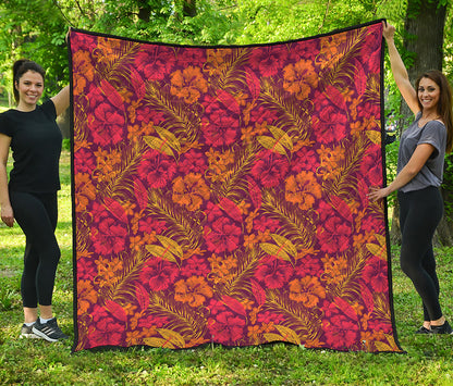 Retro Hawaiian Tropical Floral Print Quilt