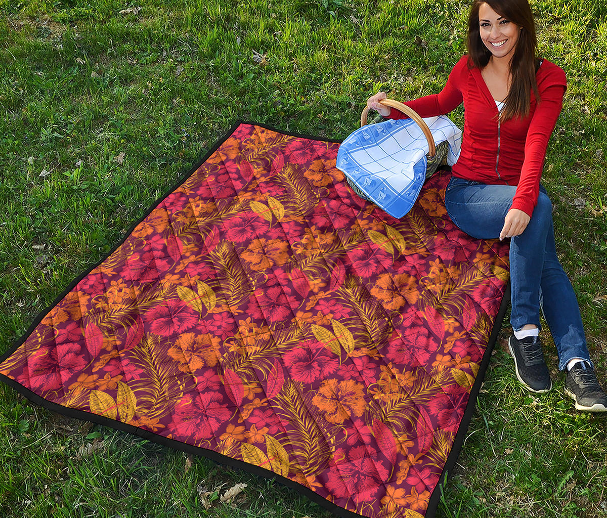 Retro Hawaiian Tropical Floral Print Quilt