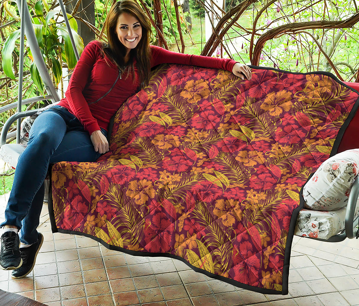 Retro Hawaiian Tropical Floral Print Quilt