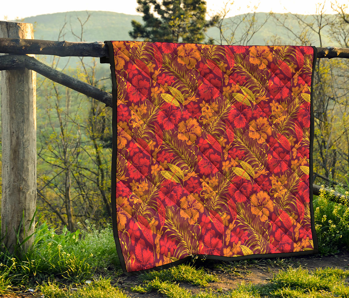 Retro Hawaiian Tropical Floral Print Quilt