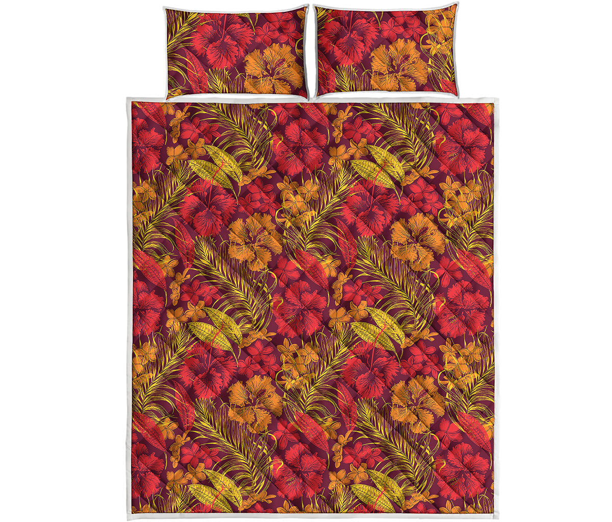 Retro Hawaiian Tropical Floral Print Quilt Bed Set