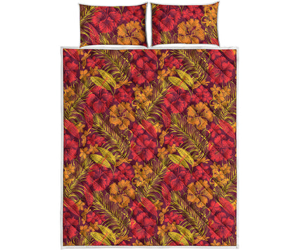 Retro Hawaiian Tropical Floral Print Quilt Bed Set