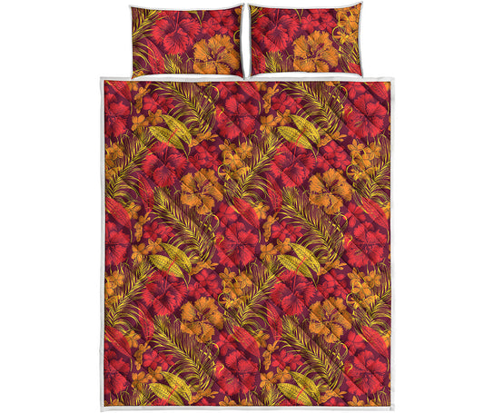 Retro Hawaiian Tropical Floral Print Quilt Bed Set