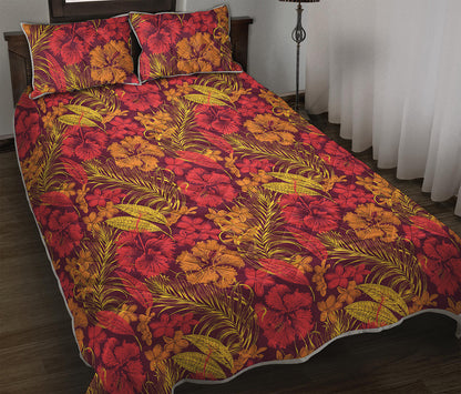 Retro Hawaiian Tropical Floral Print Quilt Bed Set