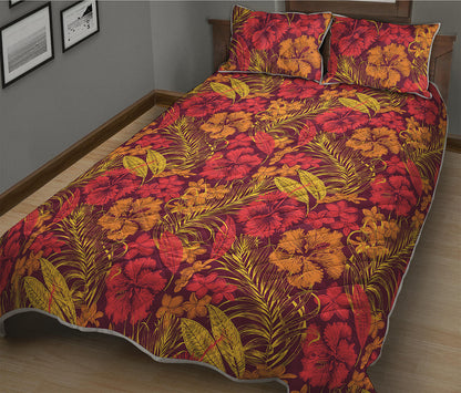 Retro Hawaiian Tropical Floral Print Quilt Bed Set