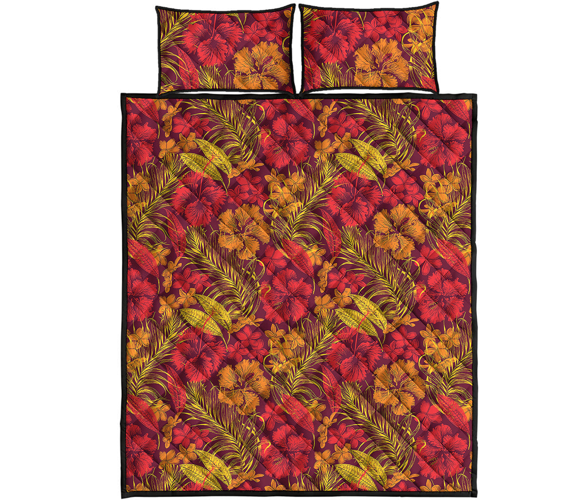 Retro Hawaiian Tropical Floral Print Quilt Bed Set