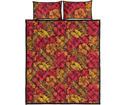Retro Hawaiian Tropical Floral Print Quilt Bed Set