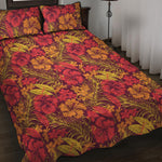 Retro Hawaiian Tropical Floral Print Quilt Bed Set
