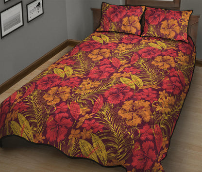 Retro Hawaiian Tropical Floral Print Quilt Bed Set