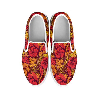 Retro Hawaiian Tropical Floral Print White Slip On Shoes