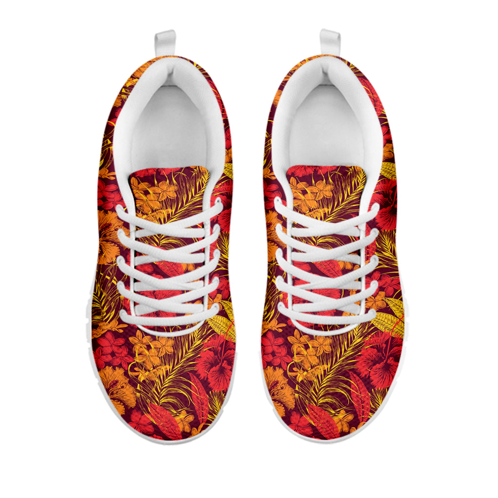 Retro Hawaiian Tropical Floral Print White Sneakers