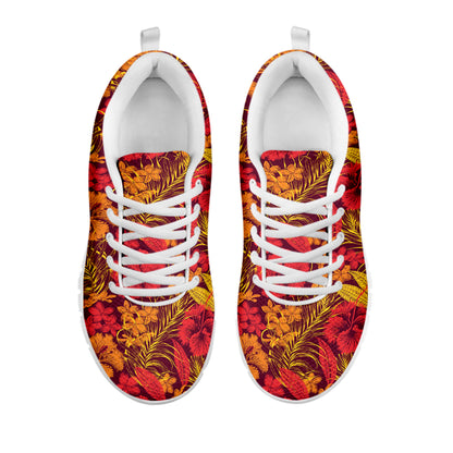 Retro Hawaiian Tropical Floral Print White Sneakers